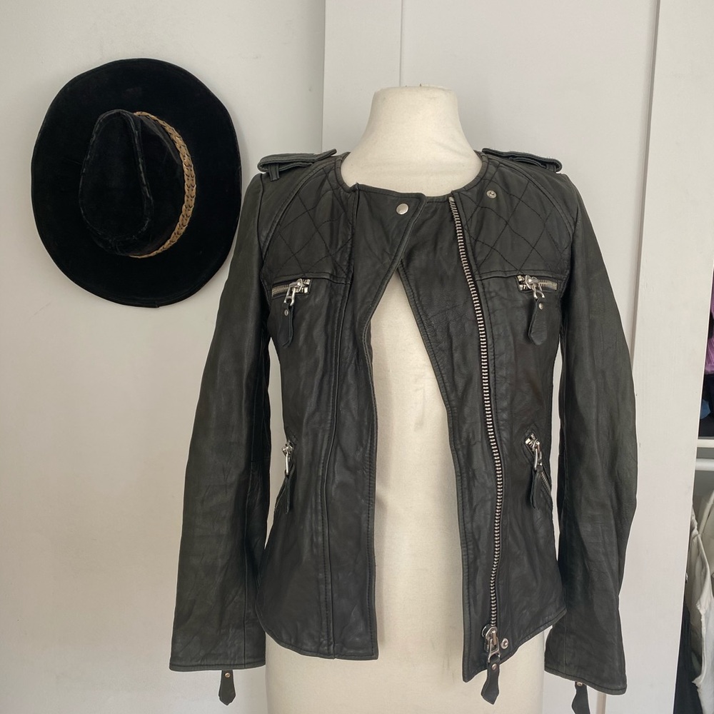 COPY - Isabel Marant Etoile Black Leather Kady Moto Biker Jacket Size 36 Quilted